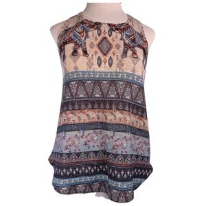 Ginger G Women's Large Elephant Tribal Print Racerback Tank Top Knit Aztec Boho